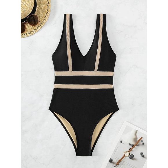 SHEIN Contrast Tape One Piece Swimsuit S - Picture 2 of 6